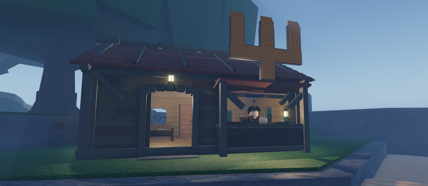 A lantern-lit trading post in Voyage